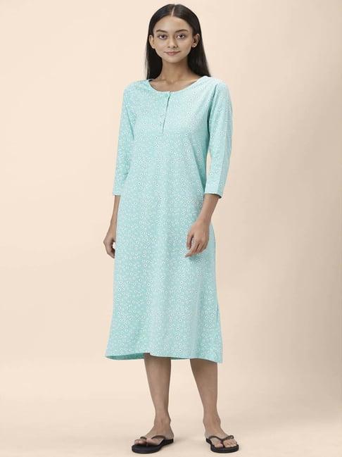 dreamz by pantaloons sage green cotton printed night dress