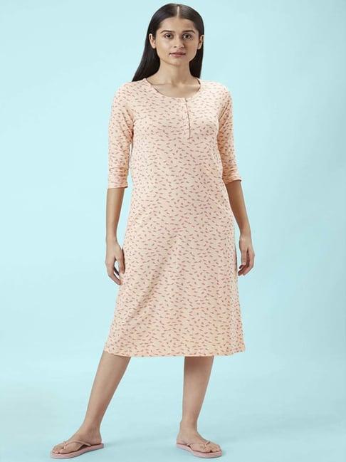 dreamz by pantaloons peach cotton printed night dress