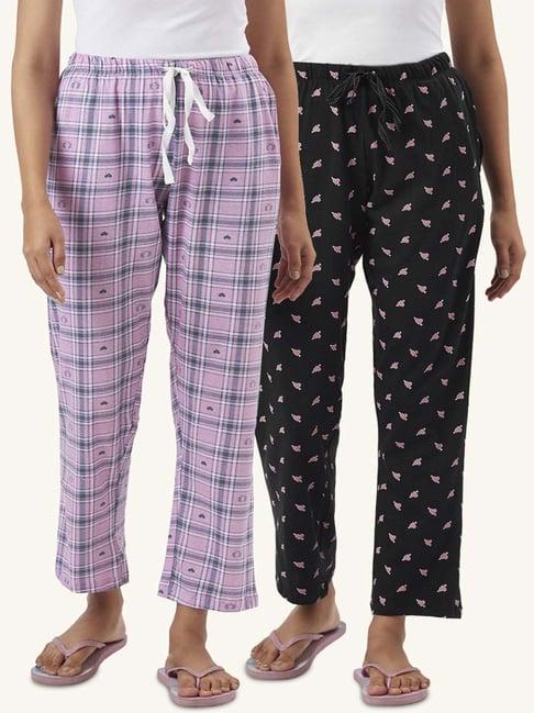 dreamz by pantaloons purple black cotton printed pyjamas