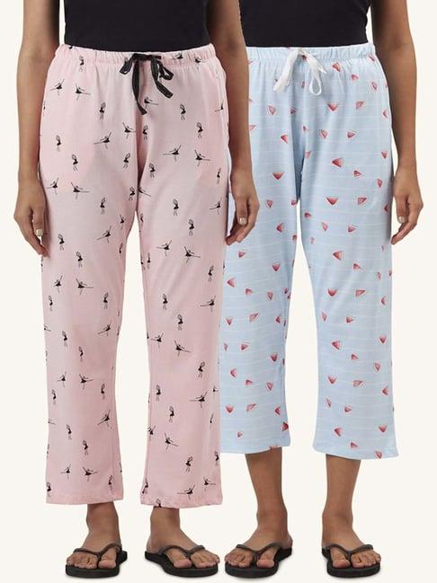 dreamz by pantaloons peach blue cotton printed pyjamas