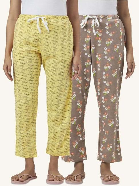 dreamz by pantaloons brown yellow cotton printed pyjamas