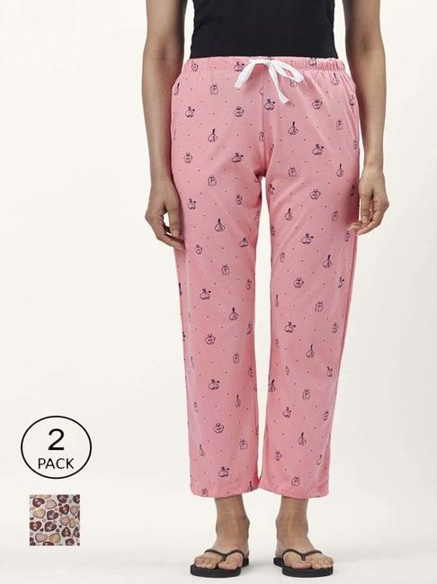 dreamz by pantaloons beige pink cotton printed pyjamas