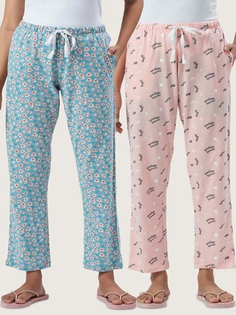 dreamz by pantaloons blue peach cotton printed pyjamas