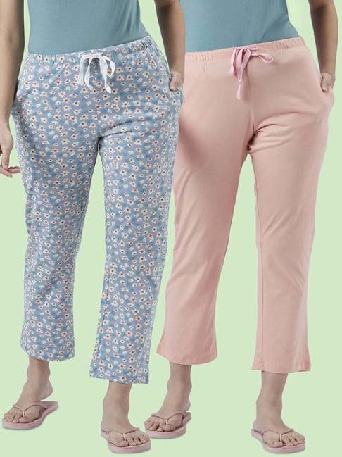 dreamz by pantaloons blue peach cotton printed pyjamas