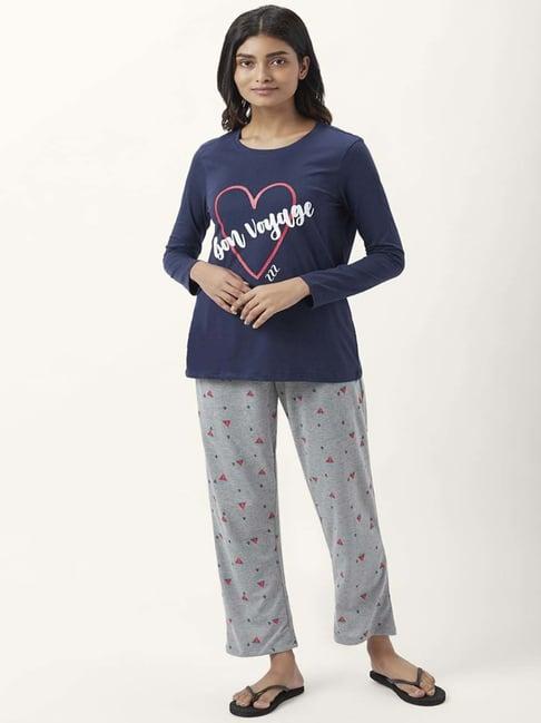 dreamz by pantaloons navy grey cotton printed t-shirt pyjama set