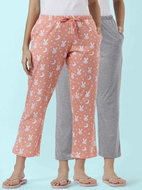 dreamz by pantaloons grey peach cotton printed pyjamas