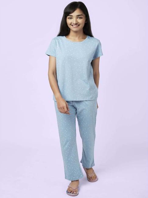 yu by pantaloons blue cotton printed top pyjama set