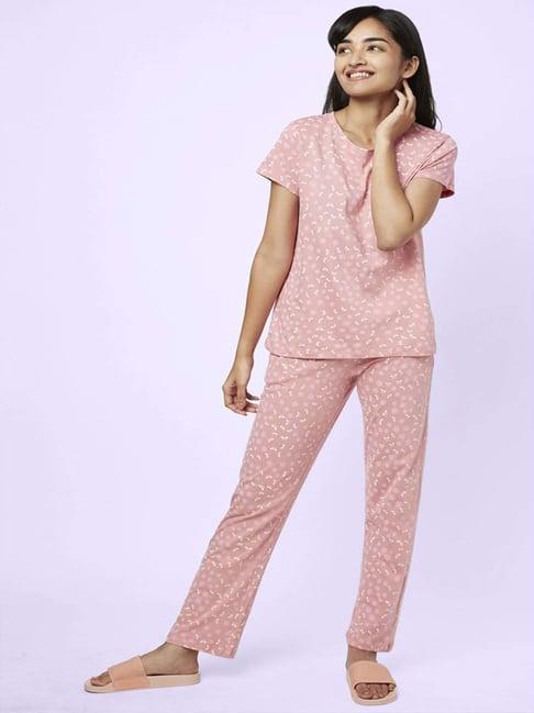 yu by pantaloons pink cotton printed top pyjama set