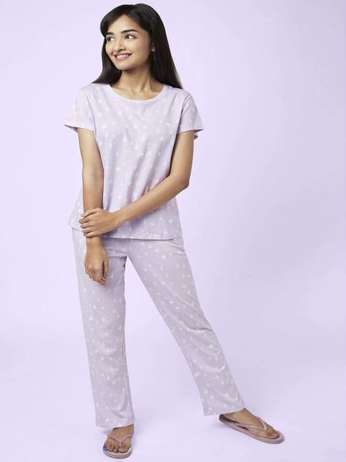 yu by pantaloons lilac cotton printed top pyjama set