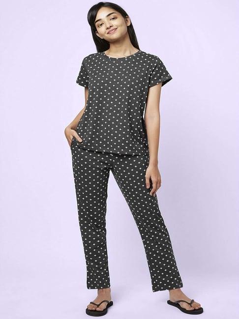 yu by pantaloons grey cotton printed top pyjama set