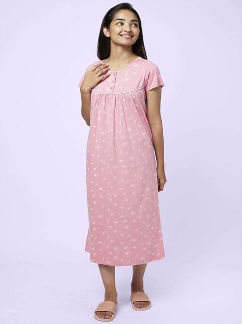 yu by pantaloons pink cotton floral print nighty