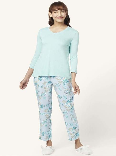 dreamz by pantaloons sea green printed top pyjama set