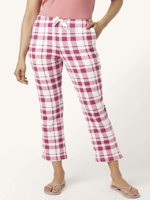 dreamz by pantaloons pink white cotton chequered pyjamas