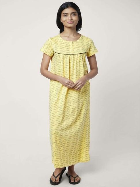 dreamz by pantaloons yellow cotton printed nighty