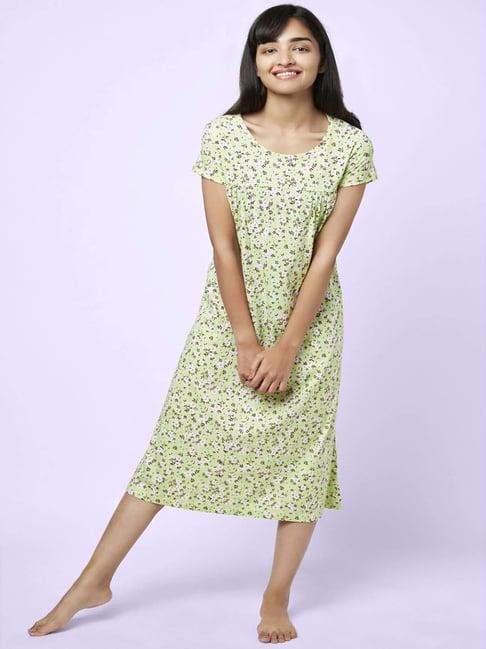 yu by pantaloons green cotton floral print nighty