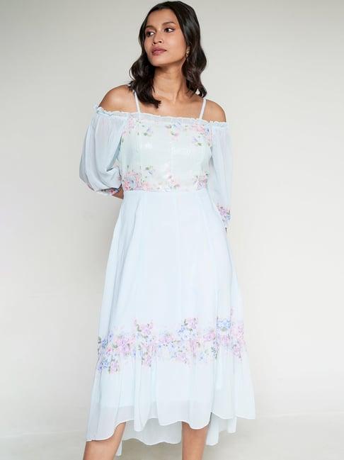 and aqua floral high-low dress