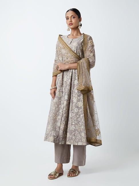 vark by westside grey anarkali kurta, inner, palazzos, dupatta