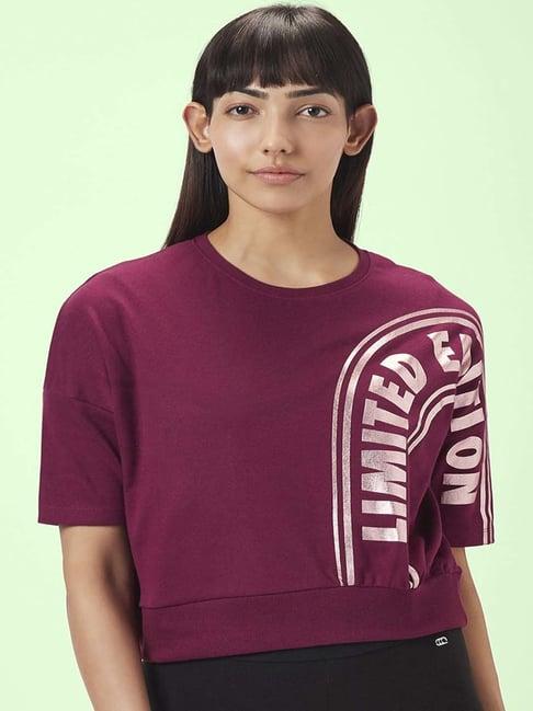 ajile by pantaloons wine cotton printed sports top