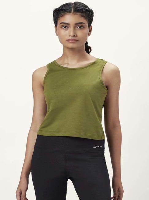 ajile by pantaloons olive green cotton sports top