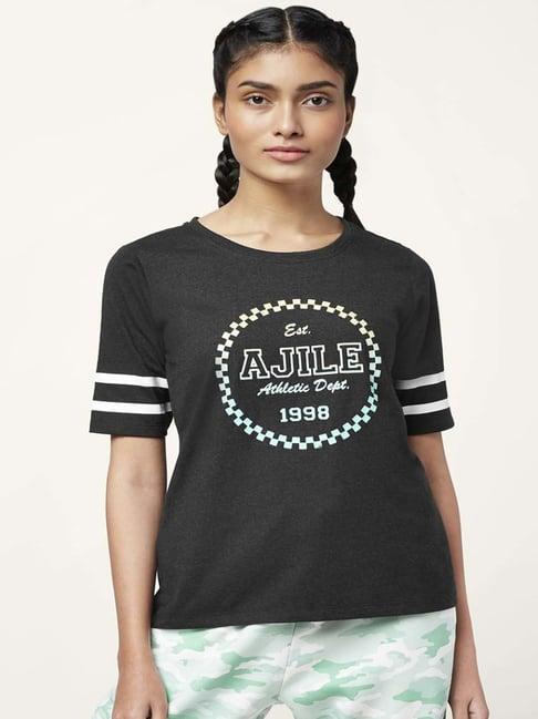 ajile by pantaloons charcoal grey cotton graphic print sports top