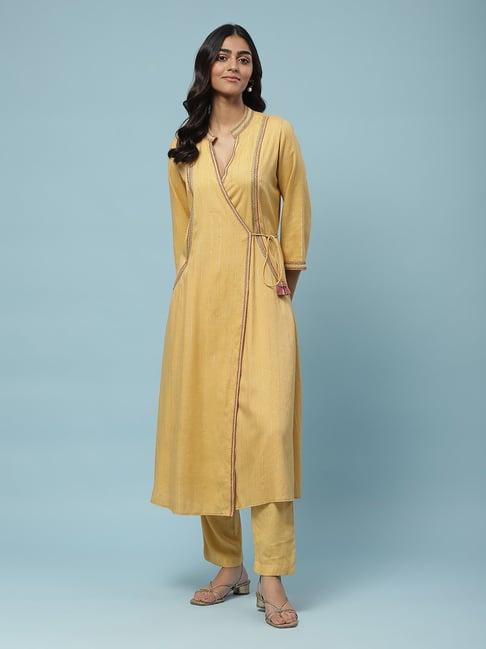 aarke ritu kumar mustard embroidered kurta pant set