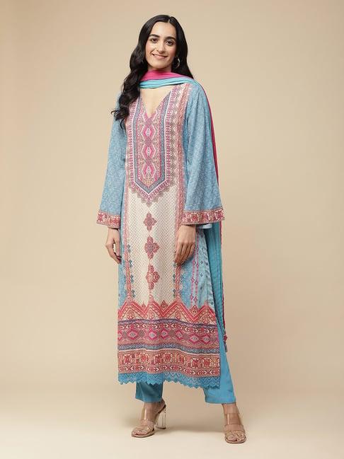 aarke ritu kumar turquoise printed kurta with pant & dupatta