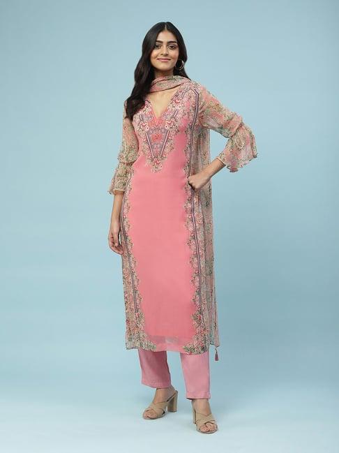 aarke ritu kumar pink printed kurta with pant & dupatta