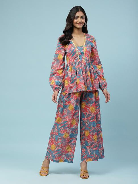 aarke ritu kumar multicolor floral tunic & palazzo set