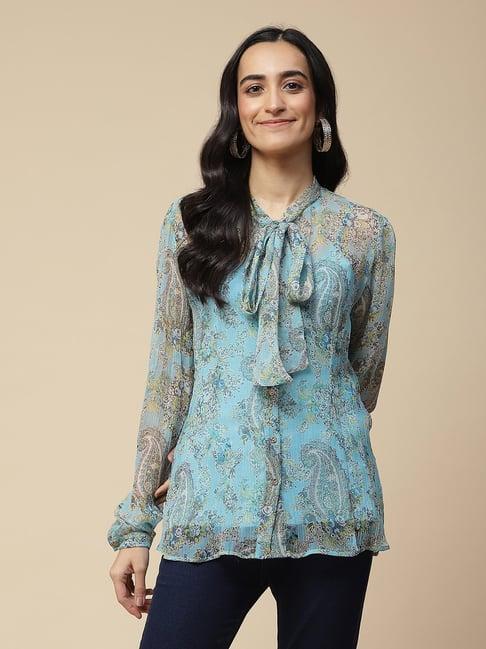 aarke ritu kumar blue printed top with camisole