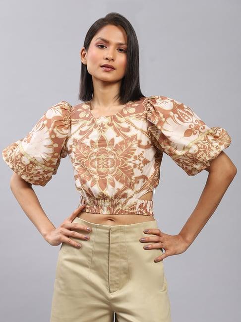 label ritu kumar brown printed crop top