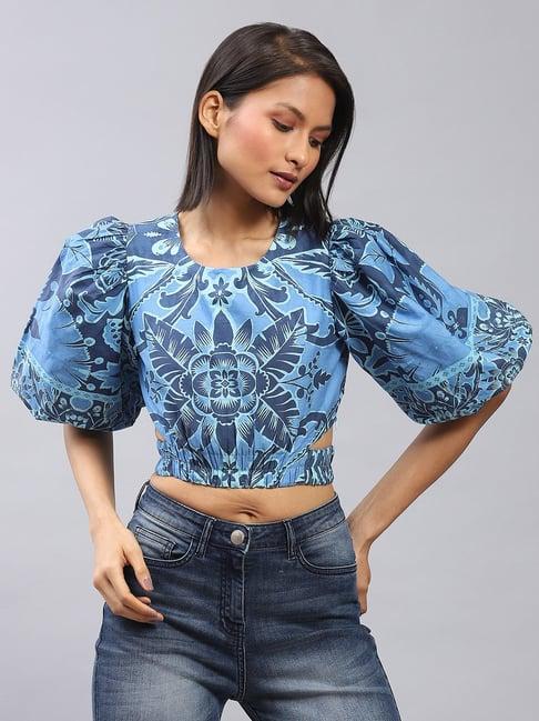 label ritu kumar blue printed crop top