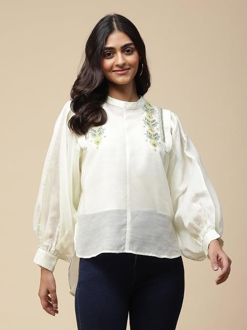 aarke ritu kumar off white embroidered top with camisole