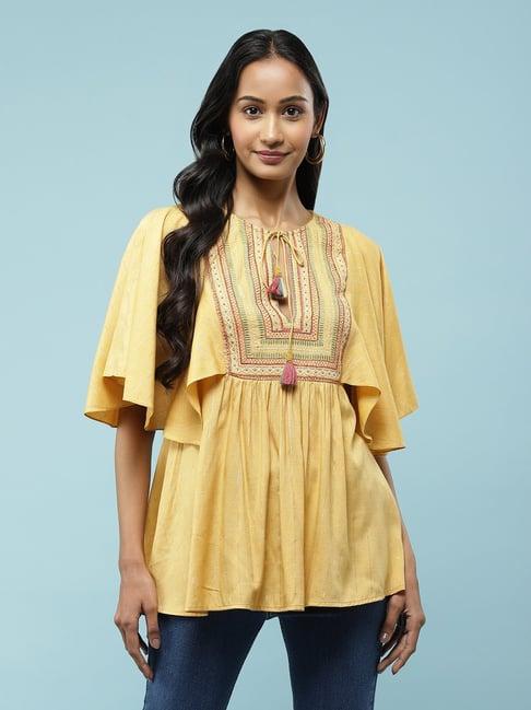 aarke ritu kumar yellow embroidered top