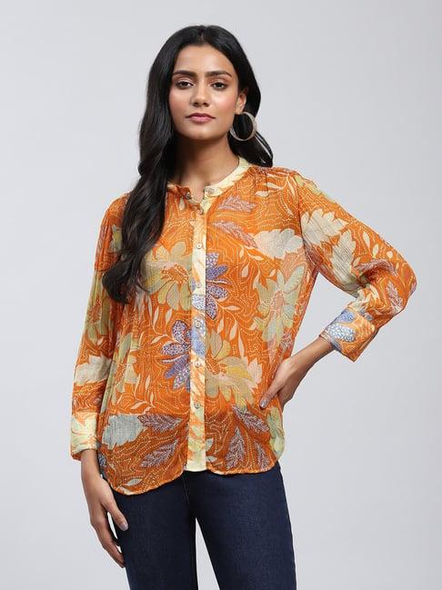 label ritu kumar orange printed shirt with camisole