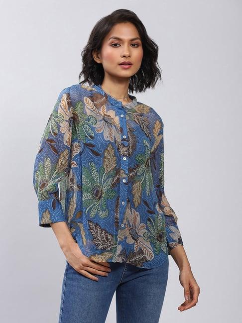 label ritu kumar blue printed shirt with camisole