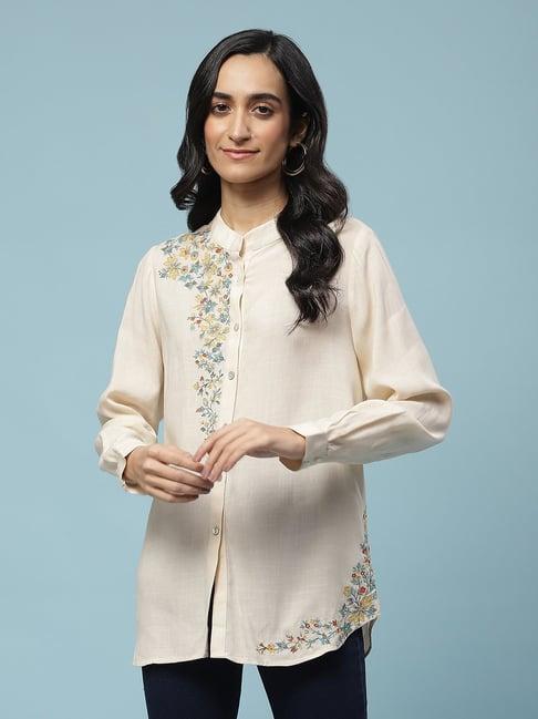 aarke ritu kumar off white embroidered shirt