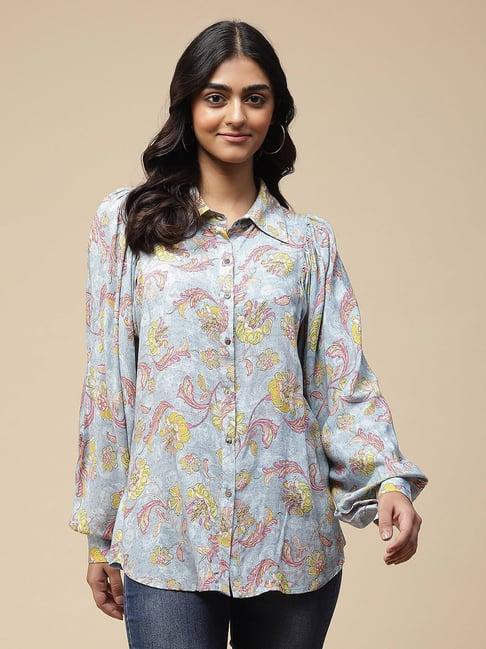 aarke ritu kumar light blue floral print shirt