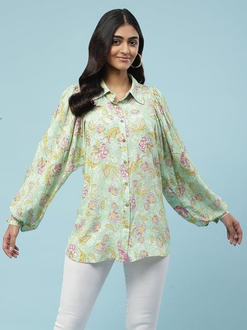 aarke ritu kumar green floral print shirt