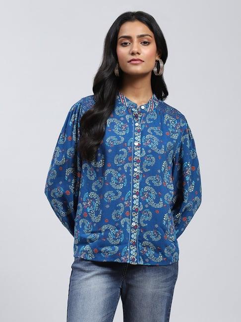 label ritu kumar blue printed shirt