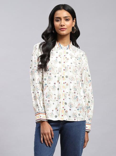 label ritu kumar off white printed shirt