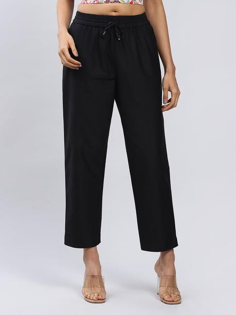 label ritu kumar black straight fit mid rise pants