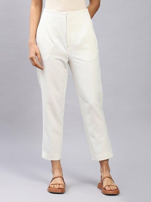 label ritu kumar off white regular fit mid rise pants