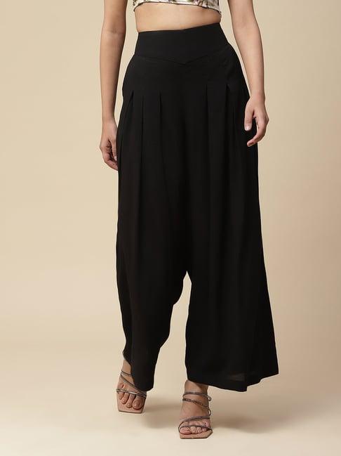 aarke ritu kumar black floral relaxed fit mid rise pants