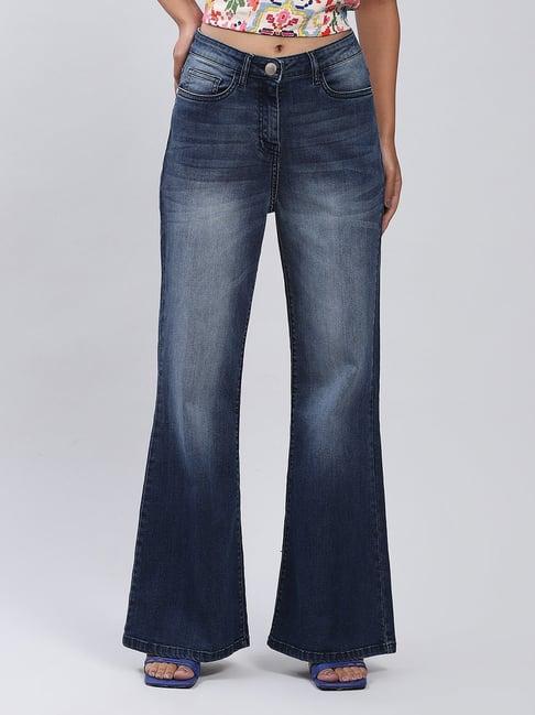 label ritu kumar blue relaxed fit mid rise jeans