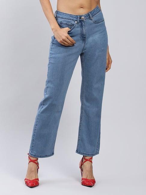 label ritu kumar light blue straight fit mid rise jeans