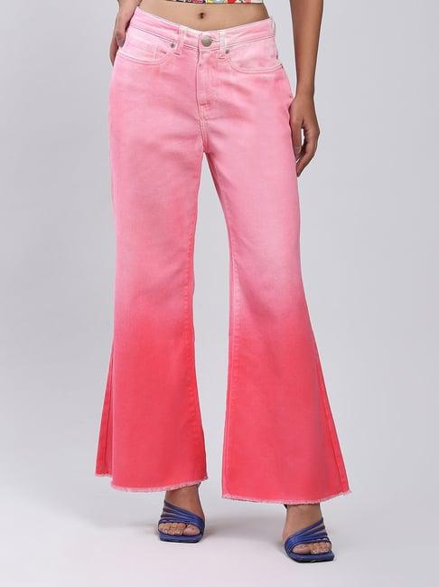 label ritu kumar pink relaxed fit mid rise jeans