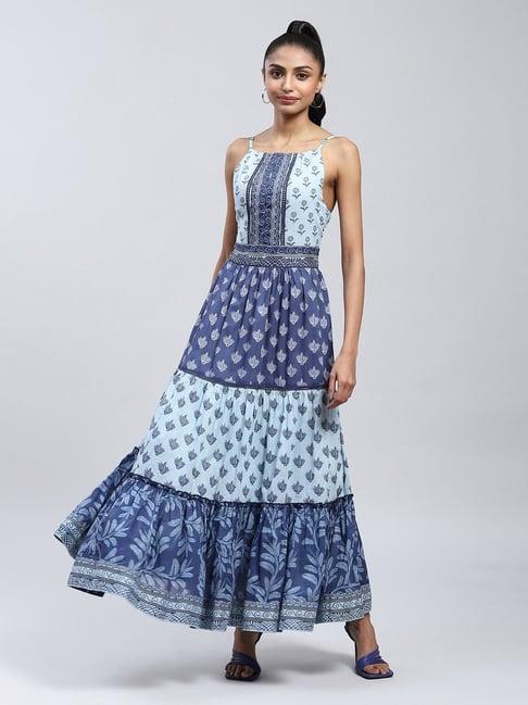 label ritu kumar navy printed maxi dress