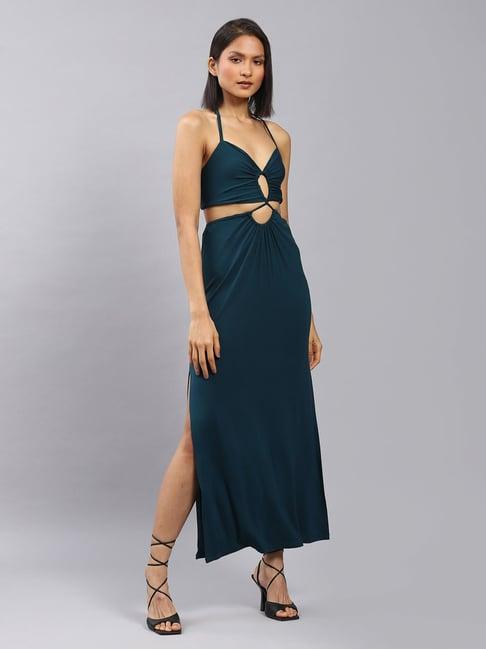 label ritu kumar teal maxi dress