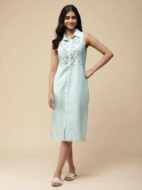 aarke ritu kumar turquoise embroidered shirt dress