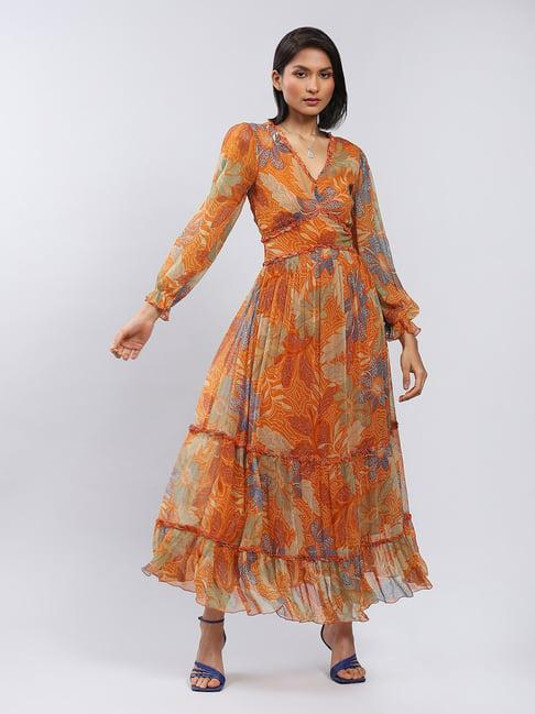 label ritu kumar orange floral maxi dress